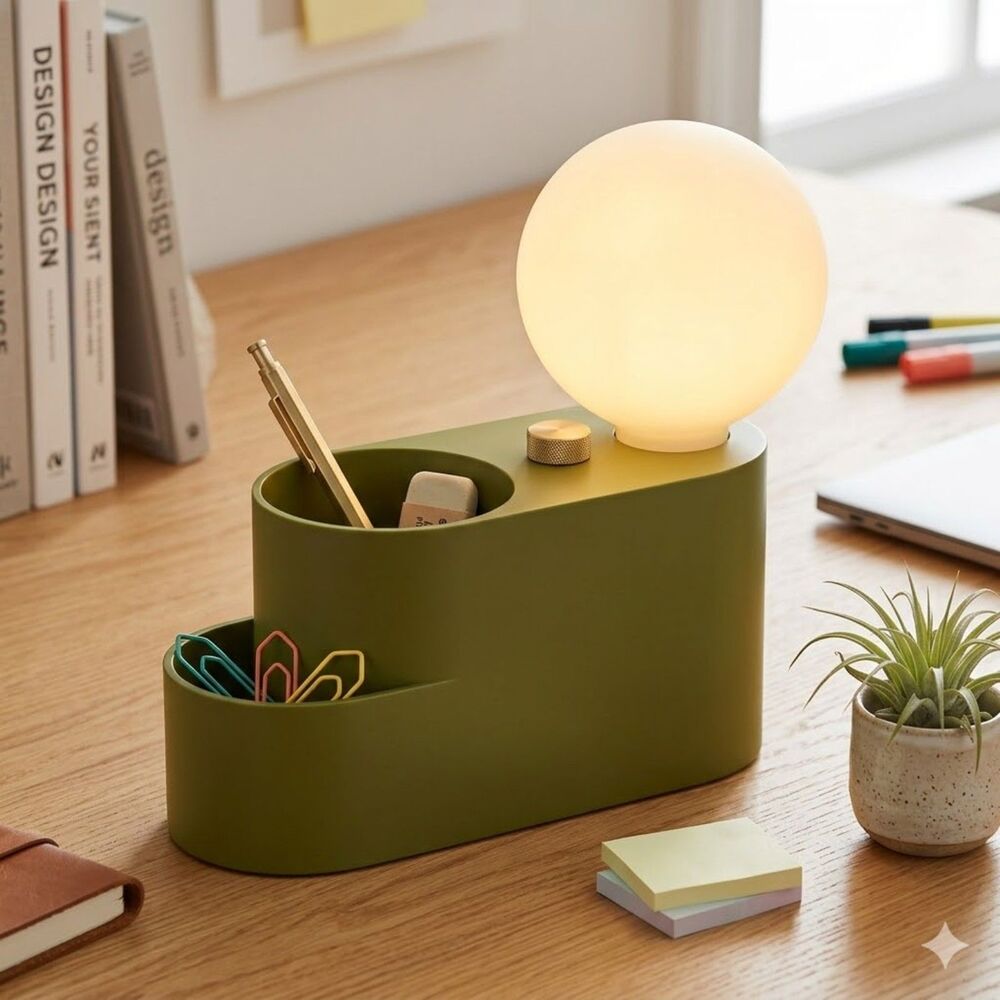 Room Essentials Olive Green Desk Organizer Lamp